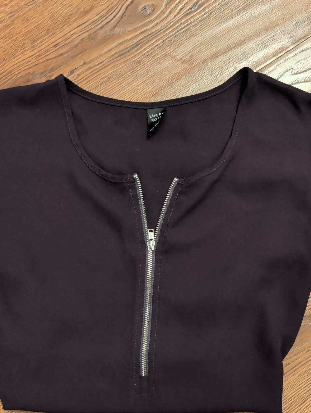 Emery Rose Womens Plum Zip-Front Blouse